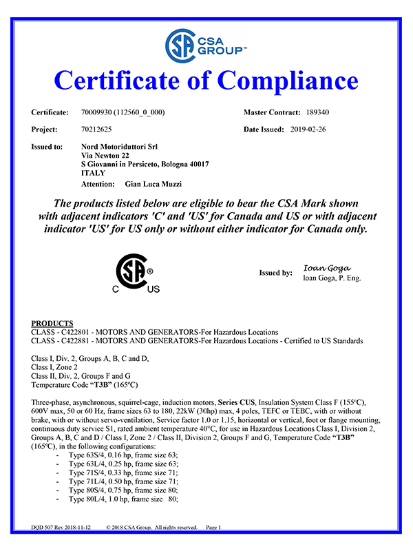 NORD诺德电机 CSA认证